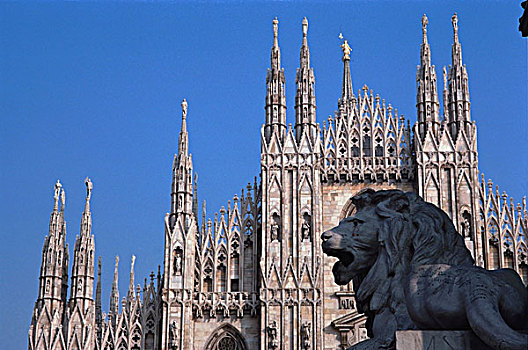狮子,雕塑,正面,大教堂,中央教堂,米兰,伦巴底,意大利