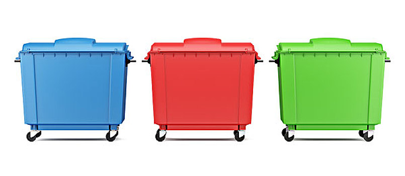 三个,彩色,垃圾桶,隔绝,白色背景,背景,插画