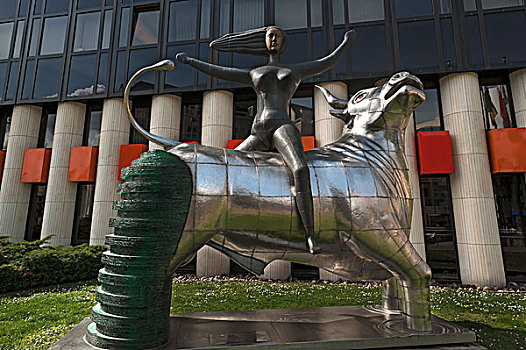 雕塑,欧洲,礼物,克里特岛,欧洲议会,2005年,正面,建筑,斯特拉斯堡,阿尔萨斯,法国