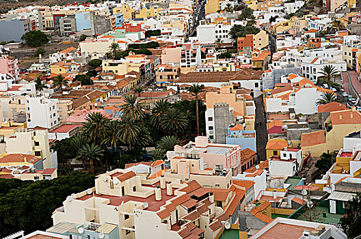 西班牙,加纳利群岛,岛屿,俯视图,城镇,圣塞巴斯蒂安