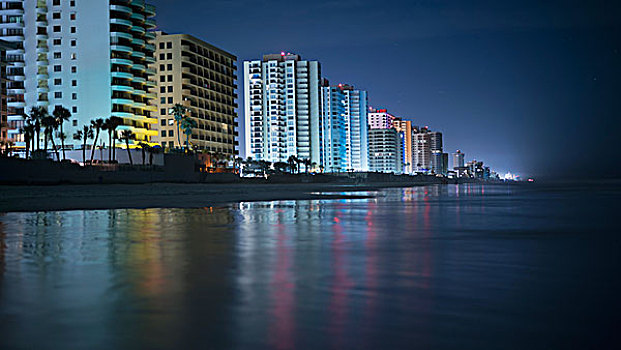 光亮,建筑,海滩,城市,夜晚,戴托纳牌,佛罗里达,美国