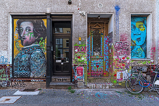 涂鸦,入口,门,窗户,墙壁,柏林,德国,欧洲
