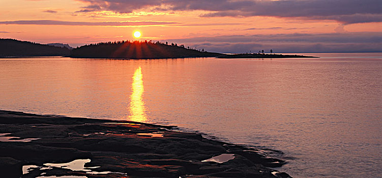 日落,上方,高,海岸,瑞典