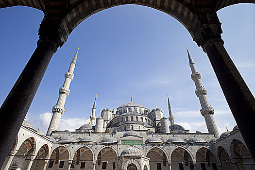 仰视,清真寺,蓝色清真寺,伊斯坦布尔,土耳其