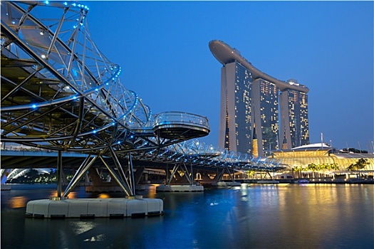 新加坡,码头,湾,城市天际线,夜晚