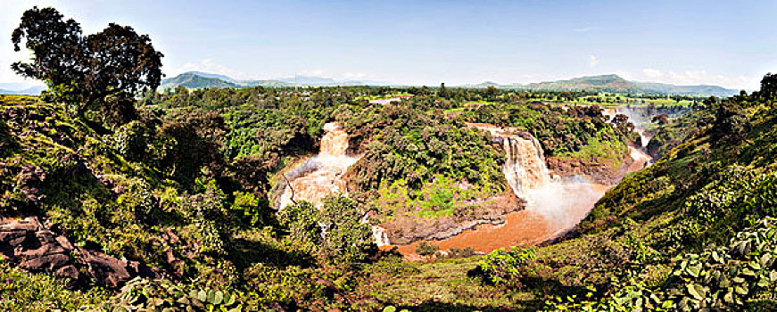 全景,瀑布,蓝色,尼罗河,埃塞俄比亚