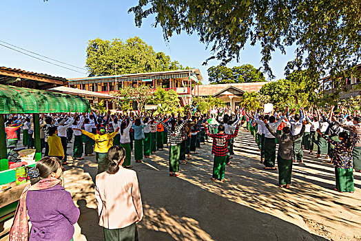 学校,学生,练习,早晨,运动,掸邦,缅甸