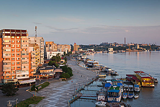 罗马尼亚,多瑙河,三角洲,俯视图,港口,黎明