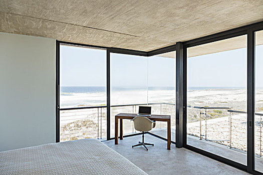 书桌,现代,卧室,远眺,海洋