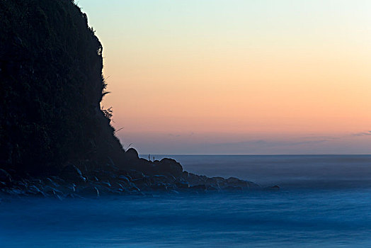 悬崖,海浪,日落,塔拉纳基,区域,新西兰,大洋洲