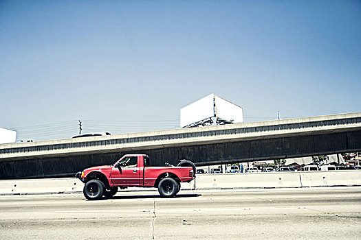 红色,皮卡,驾驶,公路,洛杉矶