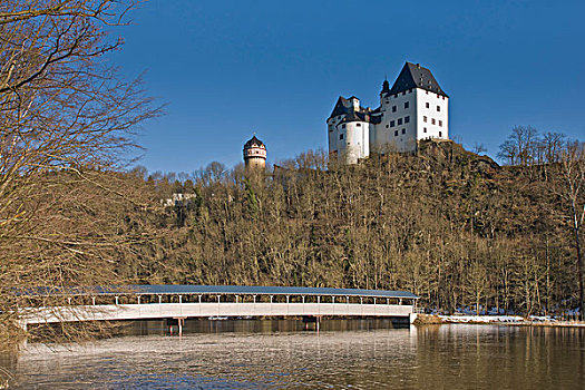 城堡,遮盖,木桥,风景,河口,图林根州,德国,欧洲