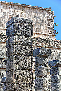 柱子,装饰,雕刻,动物,神,多,奇琴伊察,尤卡坦半岛,墨西哥