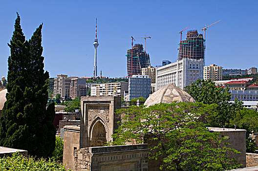 风景,宫殿,上方,城市,巴库,阿塞拜疆