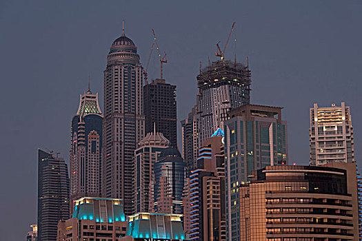 摩天大楼,光亮,黎明,迪拜,阿联酋