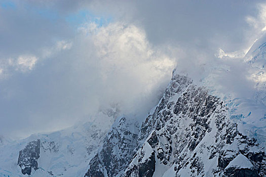 南极,乐园,港口,雪山,云,日出