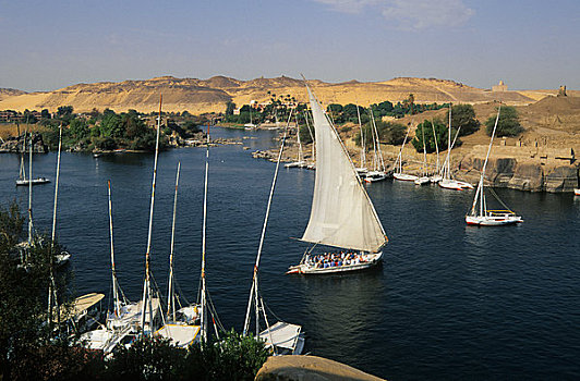 埃及,阿斯旺,尼罗河,三桅小帆船