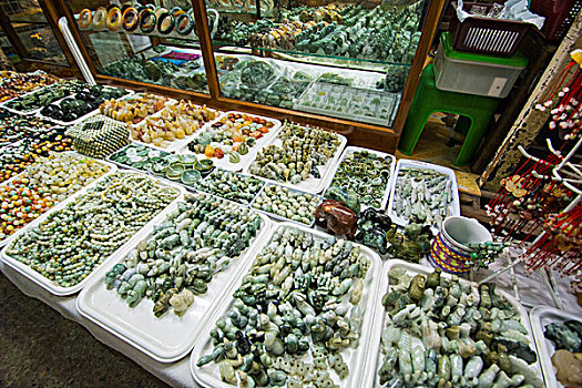 缅甸,仰光,市场,玉,小饰物,出售