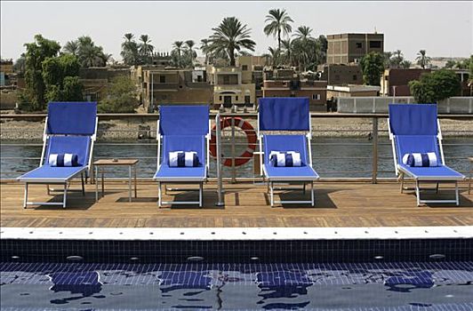 折叠躺椅,巡航,尼罗河,阿斯旺,路克索神庙,埃及,非洲