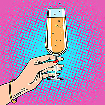 干杯,女性,手,玻璃杯,香槟,庆贺,聚会