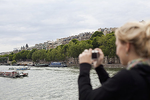 法国,法兰西岛,巴黎,女青年,摄影,塞纳河