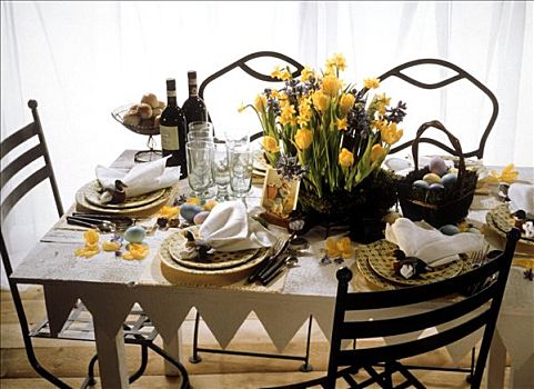 复活节餐桌,布置,花,装饰