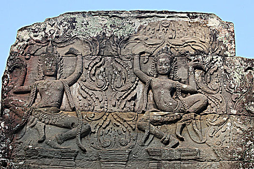 柬埔寨,收获,巴雍寺,天空,舞者,雕刻,石头