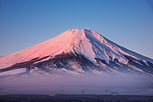 山,富士山,湖,早晨