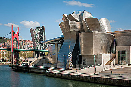 古根海姆博物馆,毕尔巴鄂,堤岸,河,建筑师,巴斯克,西班牙,欧洲
