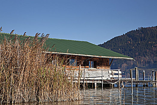 船,小屋,泰根湖,巴特维西,上巴伐利亚,德国南部,德国