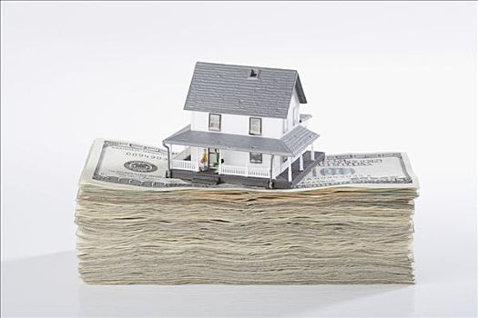 特写,模型房屋,上面,美元,钞票