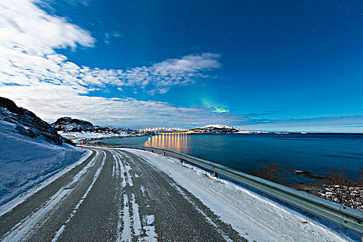 冰,沥青,道路,岛屿,特罗姆斯,挪威