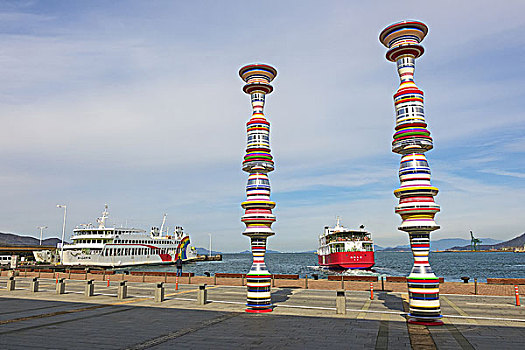 柱子,艺术品,港口,日本