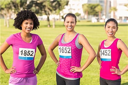 三个,微笑,跑步,支持,乳腺癌,马拉松