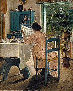 早餐,早晨,报纸,1898年,艺术家,安徒生