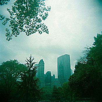 中央公园,天际线,背景,纽约,美国
