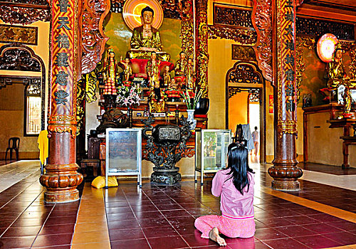 女人,祈祷,佛教寺庙,越南,亚洲