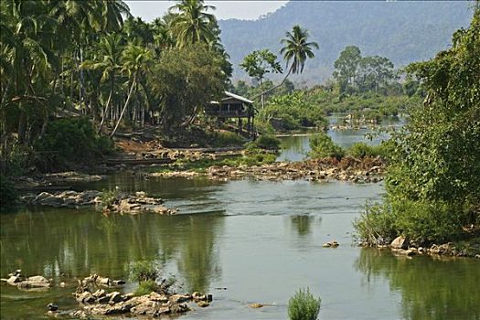 湄公河,老,铁路桥,岛屿,老挝