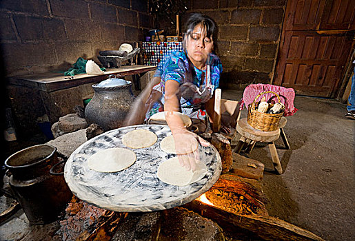 女人,烘制,玉米饼,恰帕斯,墨西哥,北美