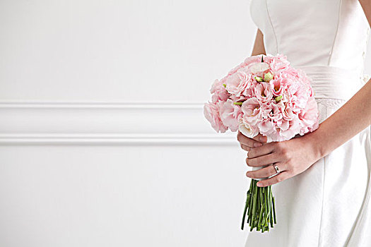 新娘,拿着,粉色,玫瑰