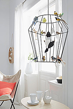 吊坠,灯,装饰,鸟笼,彩色,玻璃,鸟