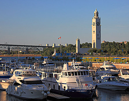 加拿大,魁北克,蒙特利尔,旧港,港口,船,钟楼
