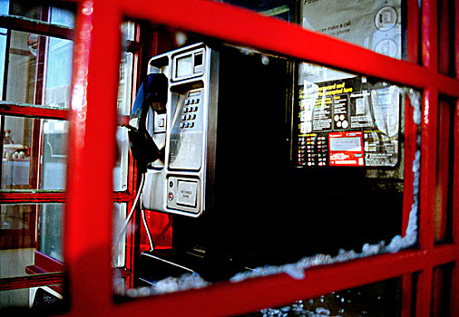 红色,电话,盒子,破损,窗户,室内,碎片,玻璃,罐,风景