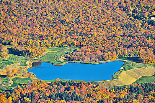 湖,秋叶,山顶,新英格兰