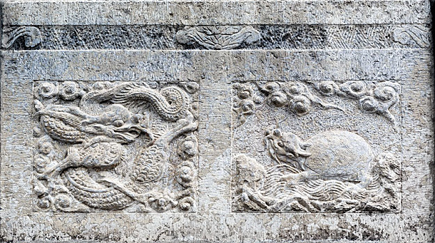 古建筑石栏龙龟石雕,中国山西省运城市解州关帝庙