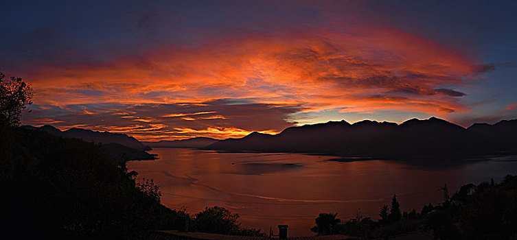 全景,日落,马焦雷湖,靠近,伦巴第,意大利,欧洲