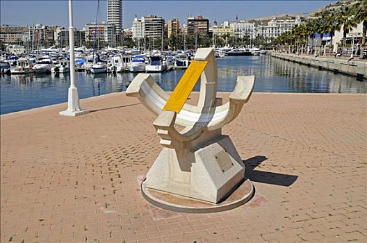 日晷,周年纪念,钟表,散步场所,港口,阿利坎特,白色海岸,西班牙,欧洲