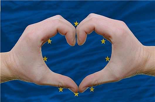 心形,喜爱,手势,展示,上方,旗帜,欧盟