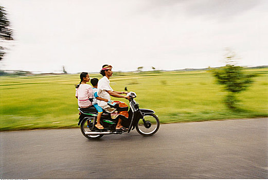 巴厘岛,家庭,摩托车,乡村,印度尼西亚