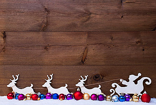 圣诞老人,雪撬,驯鹿,雪,彩色,圣诞节,彩球